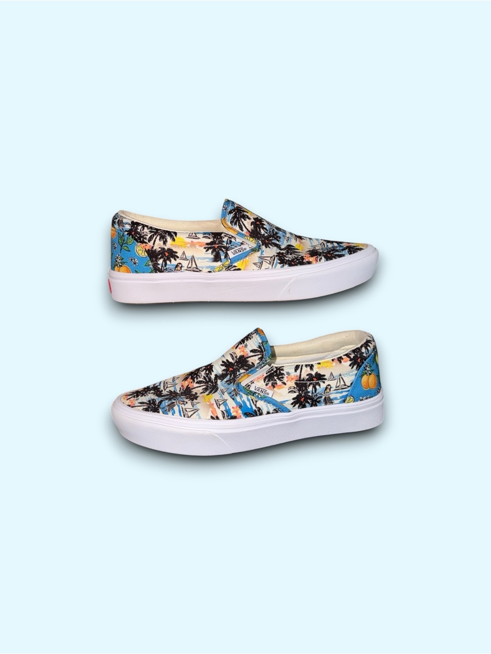 Vans Classic Slip On Customs Hawaiian Aloha White Sneakers Shoes Men’s Size 7